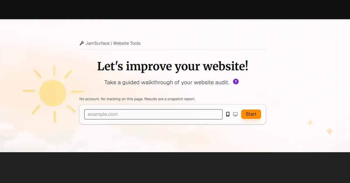 Preview of the JamSurface website health check tool